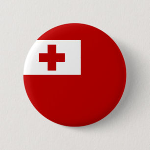 Bóton Redondo 5.08cm Tonga Island Flag Red Cross