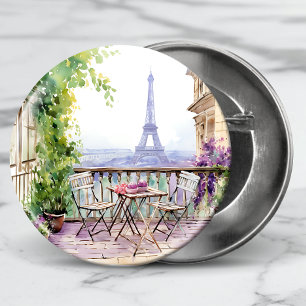Bóton Redondo 5.08cm Torre Eiffel Café Francês Paris Aguarela