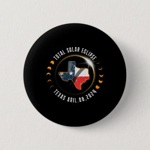 Bóton Redondo 5.08cm Total Solar Eclipse América Totalidade Texas 8 de