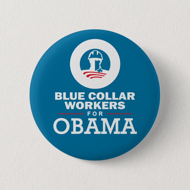 Bóton Redondo 5.08cm Trabalhadores do Colar Azul em Obama (Frente)