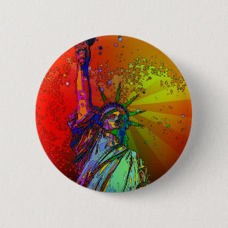 Bóton Redondo 5.08cm Traje Psicodélico NYC Arco-Íris Colorido Estátua d