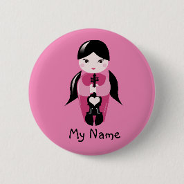 Bóton Redondo 5.08cm Tranças e botão cor-de-rosa da boneca do violino