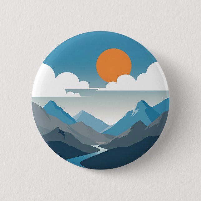 Bóton Redondo 5.08cm Tranquil Horizon | Minimal Mountain Landscape Art (Frente)