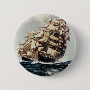 Bóton Redondo 5.08cm Transporte Antigo, Navios Clipper em Mares Turbule