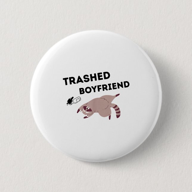 Bóton Redondo 5.08cm Trashed Boyfriend, Funny Trashed Panda Couples Pre (Frente)
