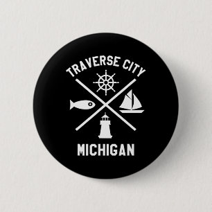 Bóton Redondo 5.08cm Traverse City Norte Michigan Tee Sailing Boaty