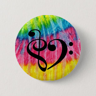 Bóton Redondo 5.08cm Treble Clef Bass Clef Heart Retro Hippie Tie-Dye