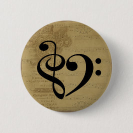 Bóton Redondo 5.08cm Treble Clef Bass Clef Heart Vintage Sheet Music