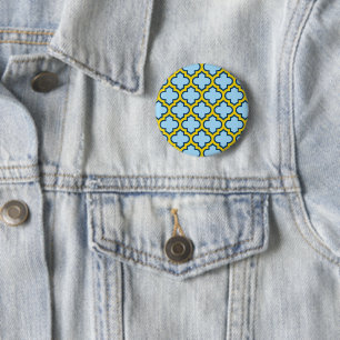 Bóton Redondo 5.08cm Trellis azul e amarela, lete, quatrefoil