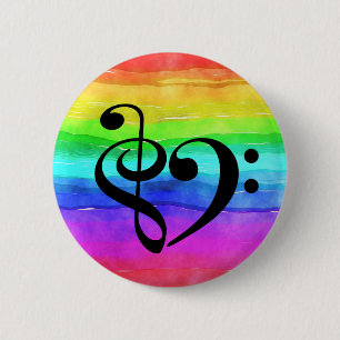 Bóton Redondo 5.08cm Tremor Clef Bass Clef Heart Rainbow Watercolor