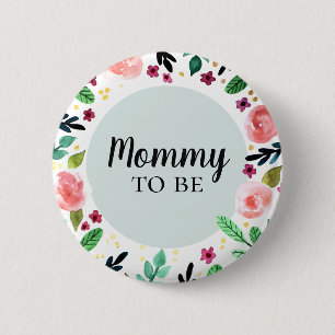 Bóton Redondo 5.08cm Trendy Flowers Floral Mamãe A Ser Chá de fraldas