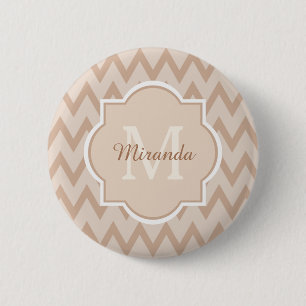 Bóton Redondo 5.08cm Trendy Tan Brown Chevron Zigzag Nome e Monograma