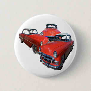 Bóton Redondo 5.08cm Três Carros vintage Vermelhos E Brancos Clássico