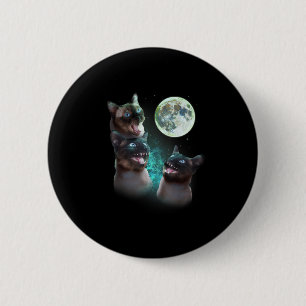 Bóton Redondo 5.08cm Três Gatos Siameses No Hallowee Engraçado Da Lua