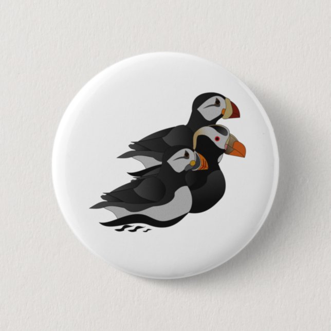Bóton Redondo 5.08cm Três Puffins Adoravelmente Amáveis Nadando Cartoon (Frente)