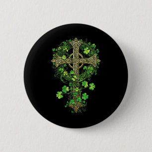 Bóton Redondo 5.08cm Trevo de Cruz Celta Harpa Irlandesa Nó Shamrock St