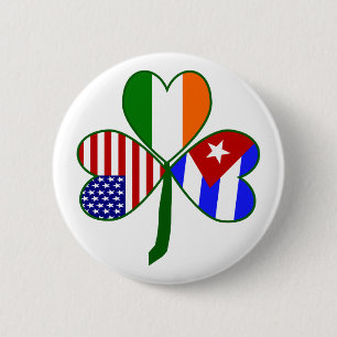 Bóton Redondo 5.08cm Trevo de quatro folhas Cubano Irlandês Americano