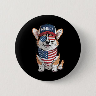 Bóton Redondo 5.08cm Tricolor Corgi 4 De Julho Dos Eua Flag Dog P