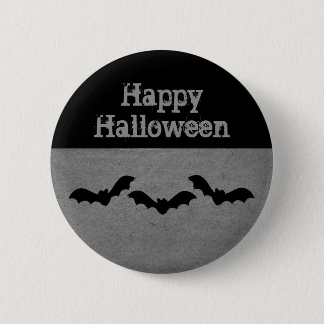 Bóton Redondo 5.08cm Trio de Bats Halloween Button, Cinza (Frente)