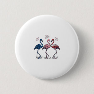 Bóton Redondo 5.08cm Trio de Flamingos Patrióticos Design de Gravura Vi