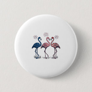 Bóton Redondo 5.08cm Trio de Flamingos Patrióticos Design de Gravura Vi