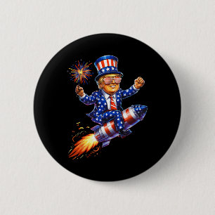Bóton Redondo 5.08cm Trump 2025 Feliz 4 de Julho Trump Bandeira America