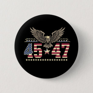 Bóton Redondo 5.08cm Trump 45 47 Antiga Bandeira Águia Americana EUA