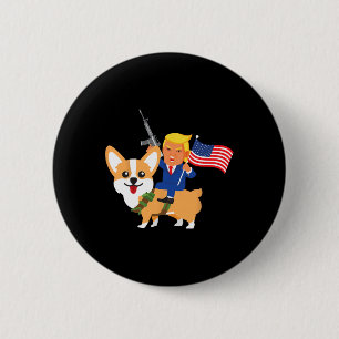 Bóton Redondo 5.08cm Trump Corgi Arma Merica Eleição Donald Cachorro Mã