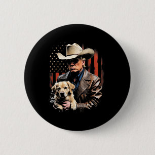 Bóton Redondo 5.08cm Trump e cão Retriever Dourado, Bandeira Americana