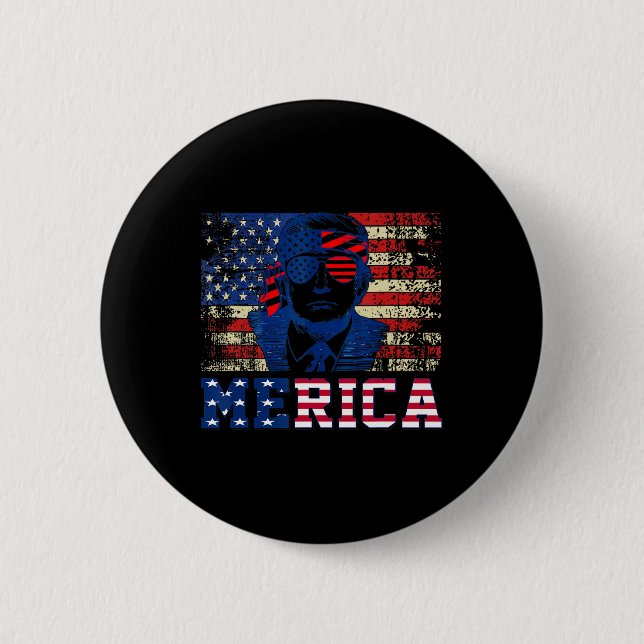 Bóton Redondo 5.08cm Trump Feliz Quatro 4 de Julho Trump Bandeira Ameri (Frente)