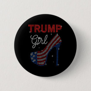 Bóton Redondo 5.08cm Trump Girl High Heel Rhinestone USA Flag Trump