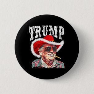 Bóton Redondo 5.08cm Trump Papai Noel Chapéu de Cowboy Natal Texas Ocid