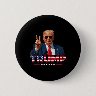 Bóton Redondo 5.08cm Trump Peace Sign Hand Usa Flag Trump 2024