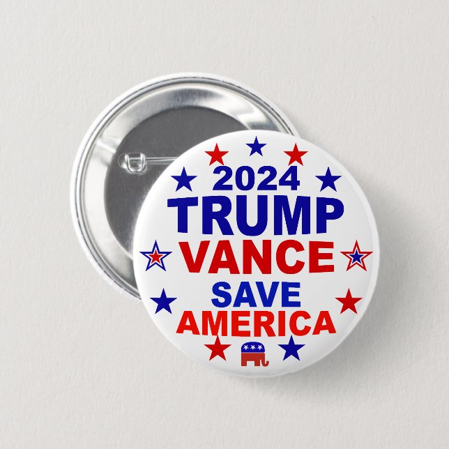 Bóton Redondo 5.08cm Trump Vance 2024 Save America (Frente & Verso)