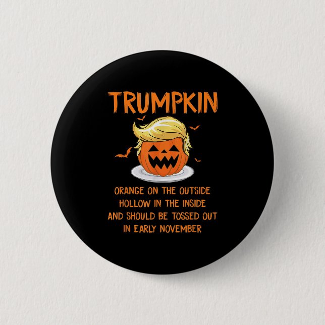 Bóton Redondo 5.08cm Trumpkin Laranja No Hallowee Anti-Trump Exterior (Frente)