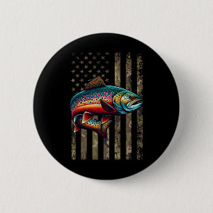Bóton Redondo 5.08cm Truta Salpicada Engraçada Bandeira Americana Pesca