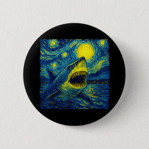 Bóton Redondo 5.08cm Tubarão Engraçado - Estilo Van Gogh - Noite Estrel