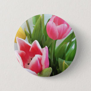 Bóton Redondo 5.08cm Tulipas cor-de-rosa, buquê floral do primavera,
