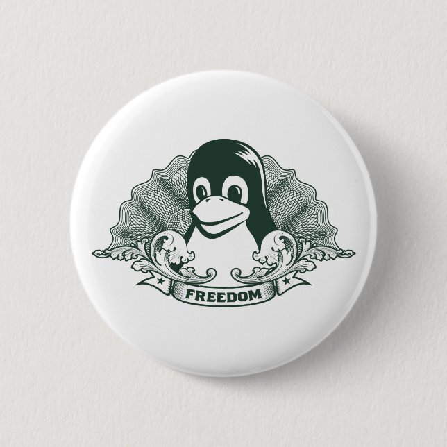 Bóton Redondo 5.08cm Tux Penguin - (Linux, Open Source, Copyleft, FSF) (Frente)