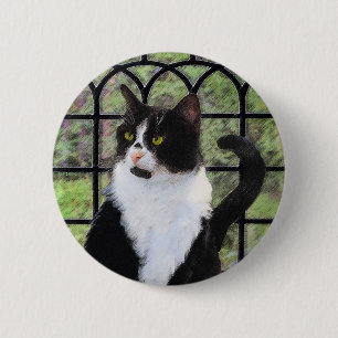 Bóton Redondo 5.08cm Tuxedo Cat em Pintura de Janela Arte Animal Origin