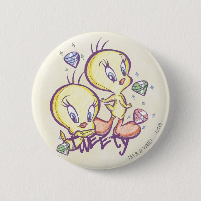 Bóton Redondo 5.08cm TWEETY™ com Gemas (Frente)