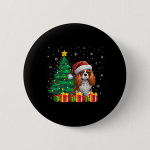 Bóton Redondo 5.08cm Ugly Cavalier King Charles Spaniel Santa Hat Xmas