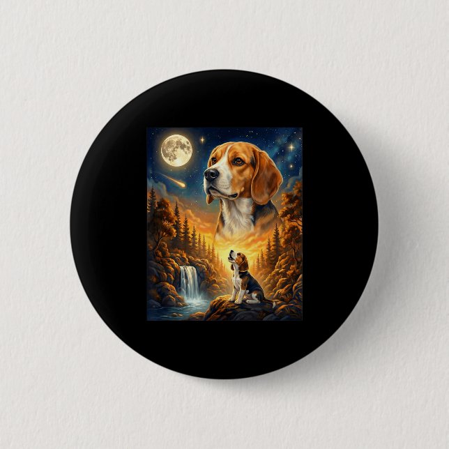 Bóton Redondo 5.08cm Uivando para o meme da lua animal cachorro beagle  (Frente)