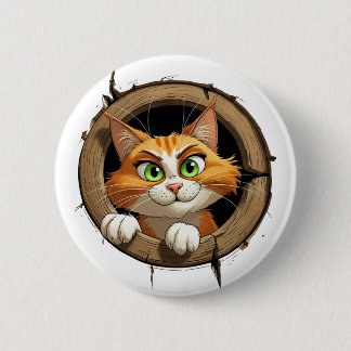 Bóton Redondo 5.08cm Um Gato de Cartoon com Olhos Verdes Brilhantes
