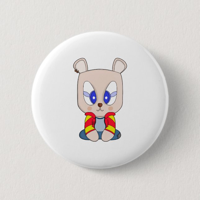 Bóton Redondo 5.08cm Um urso fofo e na moda com piercing orelha (Frente)