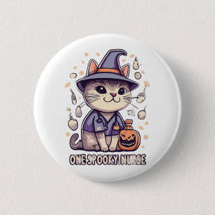 Bóton Redondo 5.08cm Uma enfermeira Spooky Cat Halloween Design
