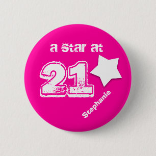 Bóton Redondo 5.08cm Uma estrela 21 no BRANCO COR-DE-ROSA conhecido