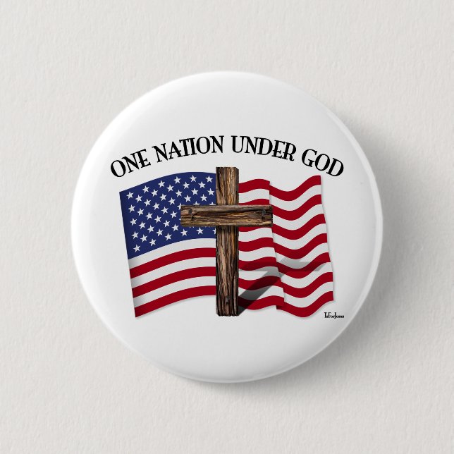 Bóton Redondo 5.08cm Uma Nação Sob Deus com cruz robusta e bandeira dos (Frente)