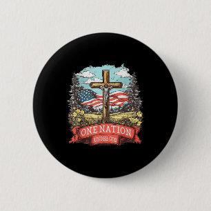 Bóton Redondo 5.08cm Uma Nação Sob Deus Cruz Jesus Bandeira EUA Fé Ch