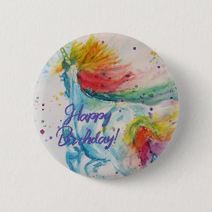 Bóton Redondo 5.08cm Unicorn Unicorns Rainbow Girls Happy Aniversário